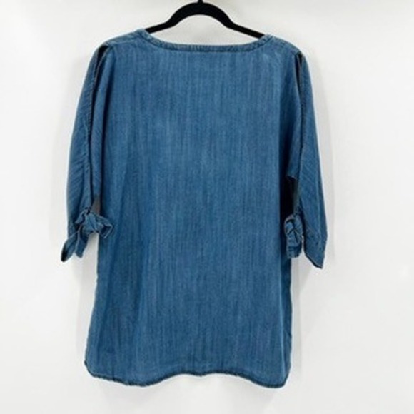 Soft Surroundings Womens XS Tencel Lyocell Denim Blue Tunic Top Tie Sleeve 2AG94 - Picture 3 of 6